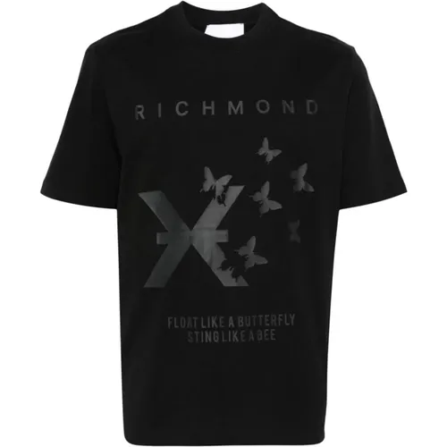 Schwarzes T-Shirt mit Logo-Print und Rundhalsausschnitt , Herren, Größe: S - John Richmond - Modalova