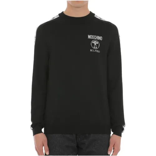 Schwarzer Woll-Crewneck-Sweatshirt mit Iconic Logo , Herren, Größe: M - Moschino - Modalova