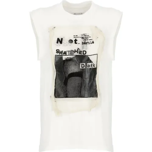 Sleeveless Cotton T-shirt with Printed Detail , female, Sizes: M, XS - Maison Margiela - Modalova