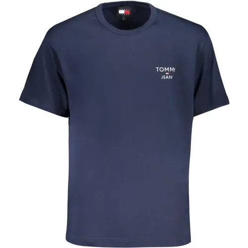 Kurzarm Logo besticktes T-Shirt Blau , Herren, Größe: S - Tommy Hilfiger - Modalova