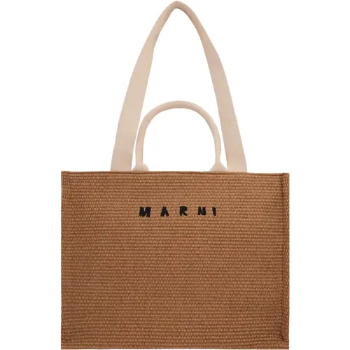 Natural Synthetic Tote Bag with Contrast Logo Embroidery , male, Sizes: ONE SIZE - Marni - Modalova