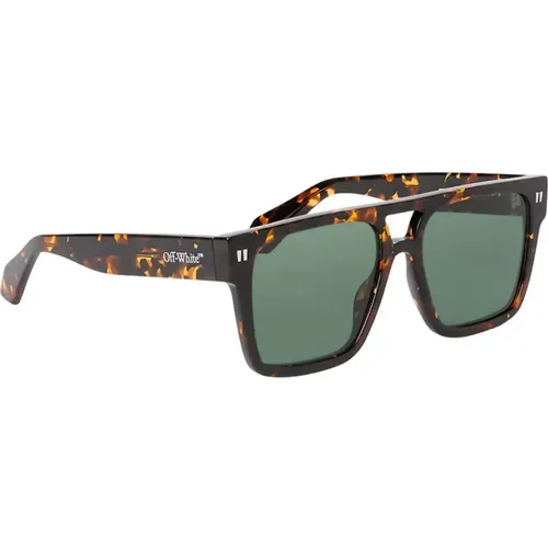 Havana Sunglasses with Dark Green Lenses , unisex, Sizes: 56 MM - Off White - Modalova