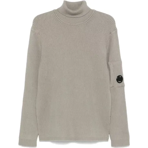 Gerippter Baumwollpullover Grau Hoher Kragen , Herren, Größe: XL - C.P. Company - Modalova