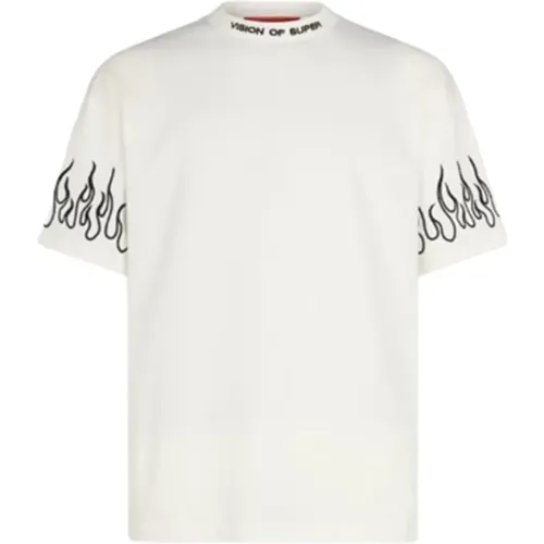 Black Embroidered Flames T-Shirt , male, Sizes: M, S, XS, L, XL - Vision OF Super - Modalova