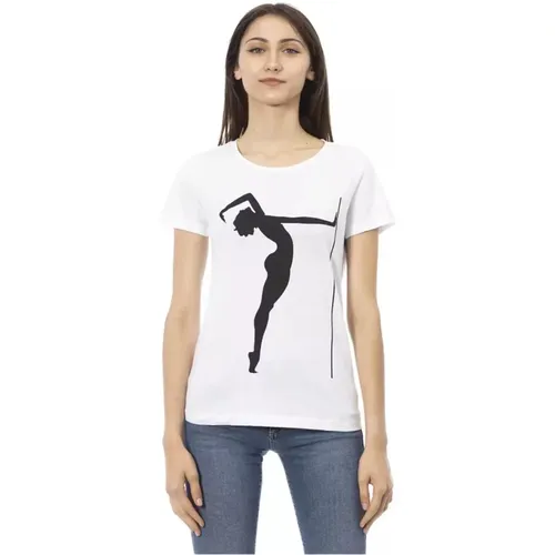 Weiße Baumwoll-T-Shirt mit Kurzen Ärmeln und Frontdruck , Damen, Größe: XS - Trussardi - Modalova