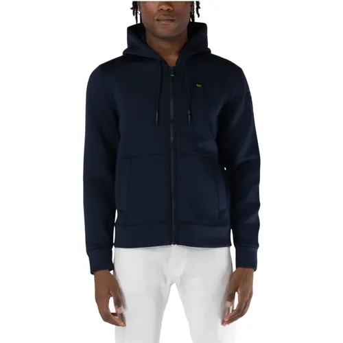 Stylischer Zip-Up Pullover , Herren, Größe: L - Blauer - Modalova