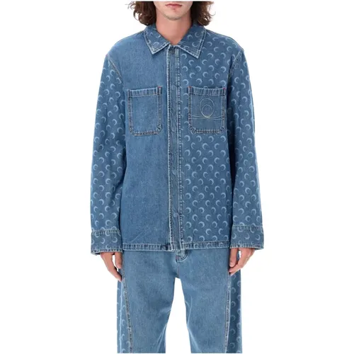 Moon Laser Denim Overshirt Light , male, Sizes: L, M, XL - Marine Serre - Modalova