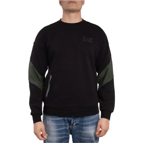 Men's Brushed Cotton Sweatshirt with Zip Pocket , male, Sizes: L - Emporio Armani EA7 - Modalova