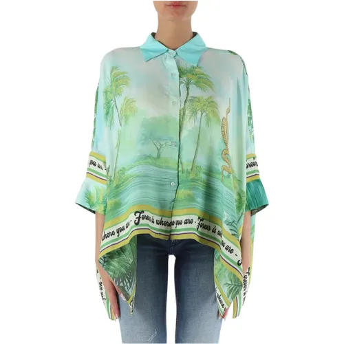 Relaxed Fit Viscose Shirt with All-Over Print , female, Sizes: 2XS, M - Replay - Modalova