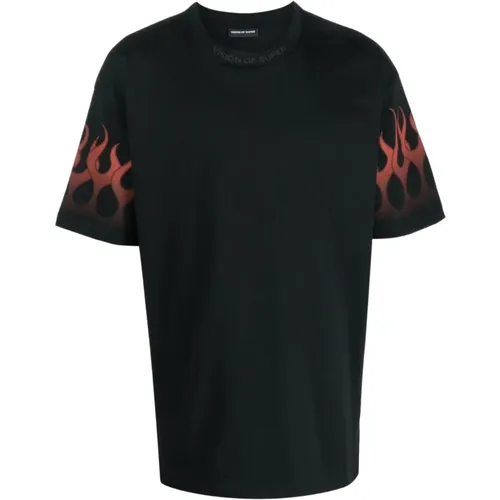 Flammenmuster Schwarzes T-Shirt , Herren, Größe: S - VISION OF SUPER - Modalova