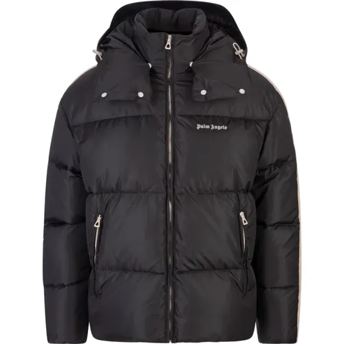 Grey Quilted Down Jacket with Removable Hood , male, Sizes: L, M, S - Palm Angels - Modalova