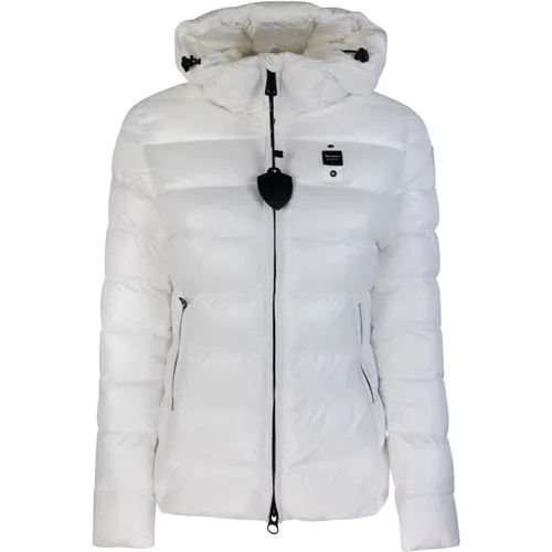 Hooded Nylon Jacket Check Pattern , female, Sizes: S, L, M - Blauer - Modalova