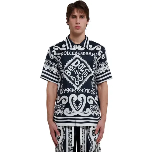 Seidenhemd mit Marineprint und Vanity-Kragen,Blouses & Shirts,Bowling Hemden - Dolce & Gabbana - Modalova