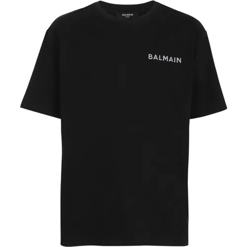 Oversize Baumwoll T-Shirt mit kleinem Paris Logo , Herren, Größe: M - Balmain - Modalova