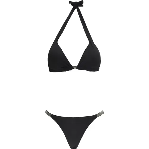 Schwarzer Meer Bikini mit Strass Details , Damen, Größe: XS - Fisico - Modalova