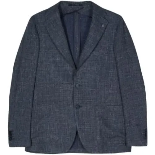 Marineblauer Melange-Blazer mit Knopfdetail , Herren, Größe: L - Tagliatore - Modalova