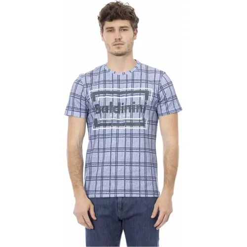 Hellblaues Trend T-Shirt mit Frontdruck , Herren, Größe: L - Baldinini - Modalova