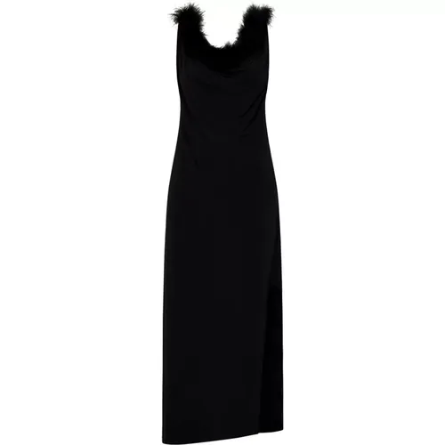 Schwarzes Asymmetrisches Midi-Kleid mit Federboa , Damen, Größe: 2XS - Coperni - Modalova