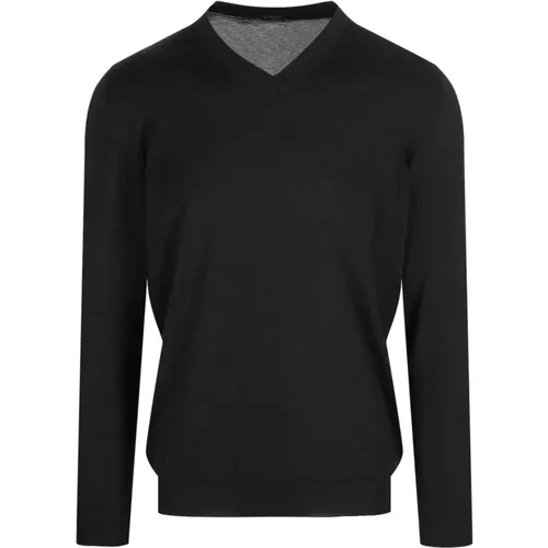 Silk Cashmere V-Neck Sweater Anthracite , male, Sizes: M, L - Kiton - Modalova