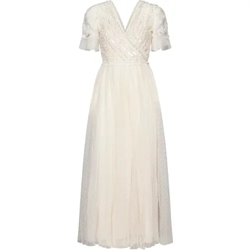 Weiße Paillettenkleid , Damen, Größe: M - Needle & Thread - Modalova