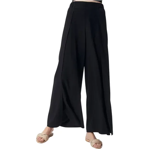 Elegant Wide-Leg Linen Pants , Damen, Größe: L - Bizuu - Modalova