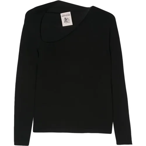Knit Sweater with Asymmetric Neck , female, Sizes: L, S, M - Semicouture - Modalova