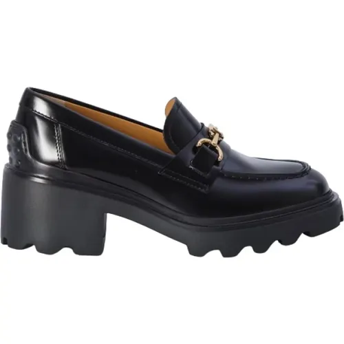 Schwarze flache Loafer mit Metallkette , Damen, Größe: 37 EU - TOD'S - Modalova