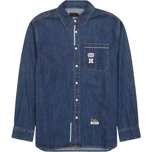 Indigo Denim Jacke Regular Fit , Herren, Größe: L - Evisu - Modalova