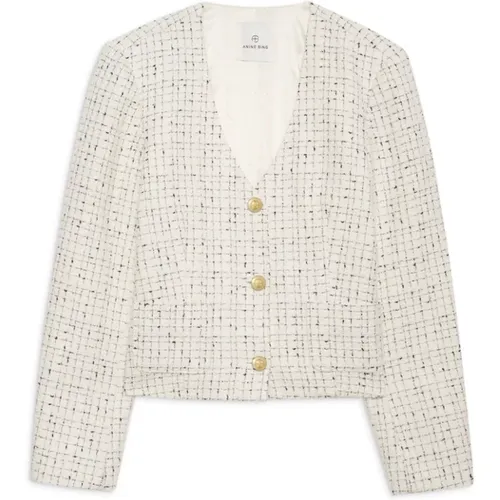 Tweed Jacke - Creme Und Schwarz , Damen, Größe: M - Anine Bing - Modalova