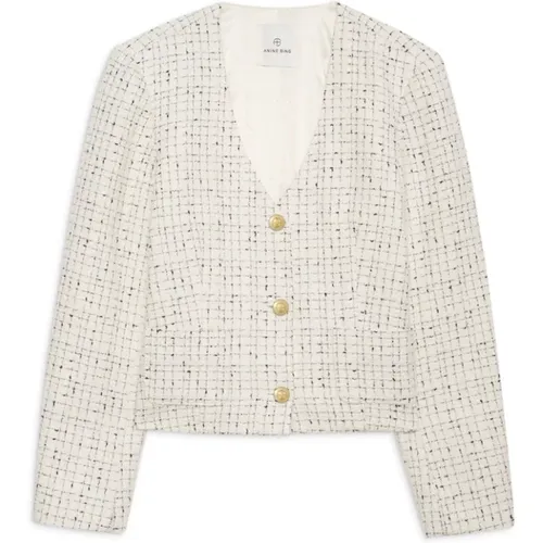 Tweed Jacket - Cream And Black , female, Sizes: S, M, L, XS - Anine Bing - Modalova
