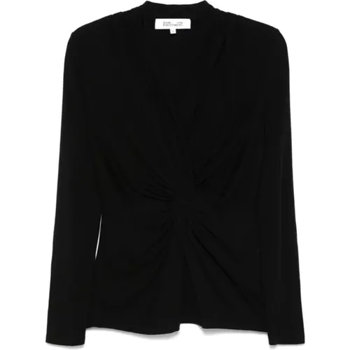 Schwarzes V-Ausschnitt Jersey Top mit Details - Diane Von Furstenberg - Modalova