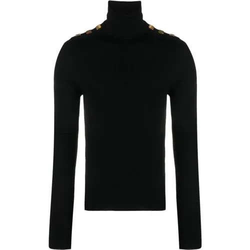 Wool Turtleneck with Shoulder Buttons , male, Sizes: XL, L, M - Balmain - Modalova
