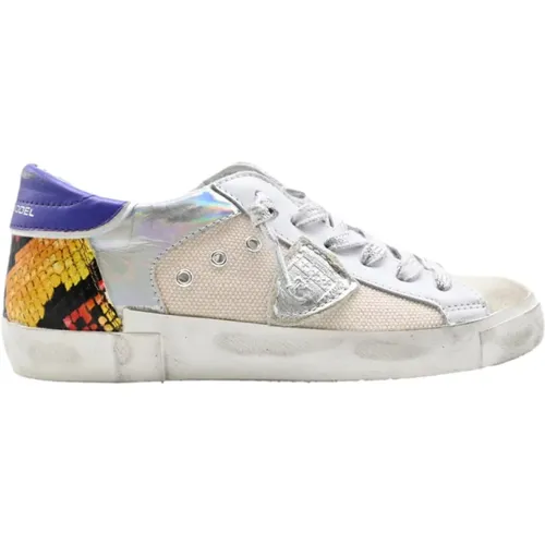 Animalier Low Top Sneakers Weiß Violett , Herren, Größe: 37 EU - Philippe Model - Modalova