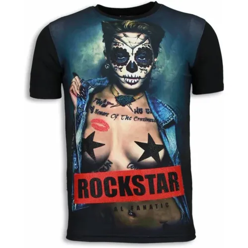 Rockstar Print 3D Rhinestone - Herren T-Shirt - 6164Z - Local Fanatic - Modalova