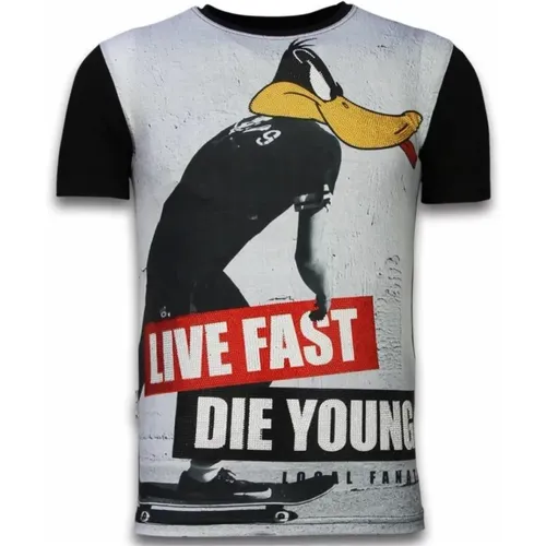 Duck Live Fast Rhinestone - Herren T-Shirt - 11-6262Z , Herren, Größe: L - Local Fanatic - Modalova