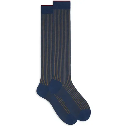 Blaue Wolle Baumwolle Lange Plattierte Socken , Herren, Größe: L - Gallo - Modalova