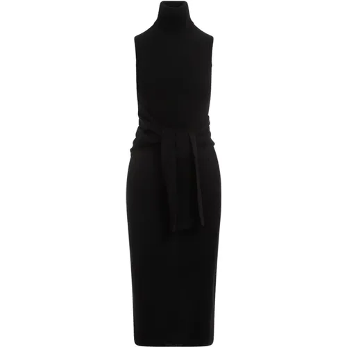 Schwarzes Midi-Kleid , Damen, Größe: S - MM6 Maison Margiela - Modalova