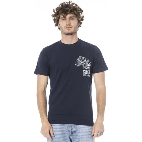 Blau Logo Print Baumwoll T-Shirt , Herren, Größe: 2XL - Cavalli Class - Modalova