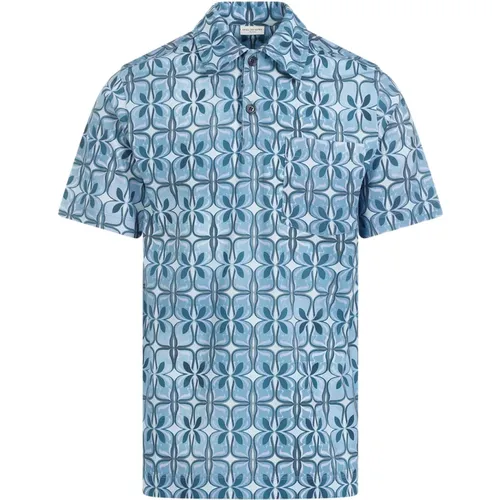 Blau Geometrisches Muster Poloshirt , Herren, Größe: L - Dries Van Noten - Modalova