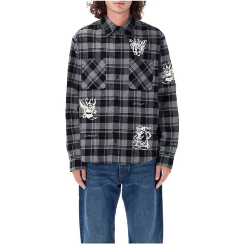 Character Check Flannel Shirt White , male, Sizes: L, S, XL, M - Off White - Modalova