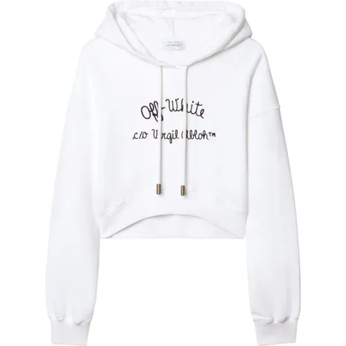 Off , Bestickter Logo-Kapuzenpullover , Damen, Größe: S - Off White - Modalova