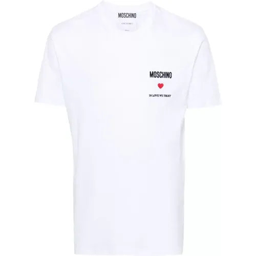 T-Shirt mit gesticktem Logo und Rundhalsausschnitt , Herren, Größe: XL - Moschino - Modalova
