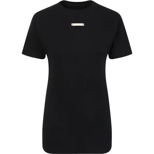 Schwarzes Baumwoll-Logo-Patch-T-Shirt , Damen, Größe: M - Maison Margiela - Modalova