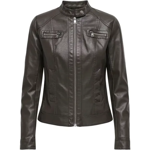 Faux Leather Biker Jacket , Damen, Größe: S - Only - Modalova