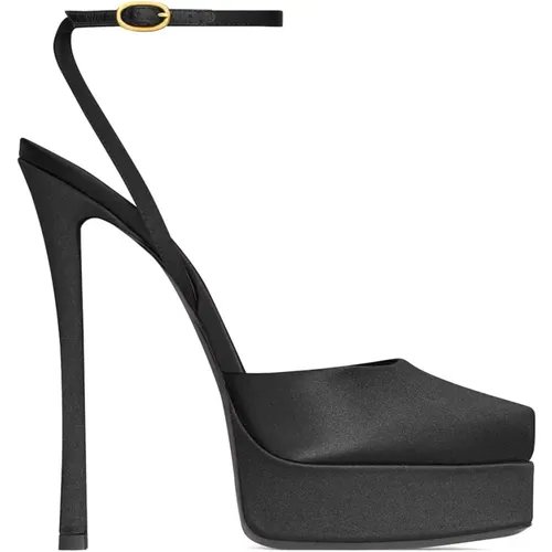 Schwarze Ledersandalen mit Schnalldetail - Saint Laurent - Modalova