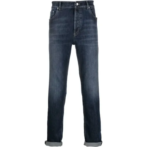 Blaue Cropped Jeans , Herren, Größe: L - BRUNELLO CUCINELLI - Modalova