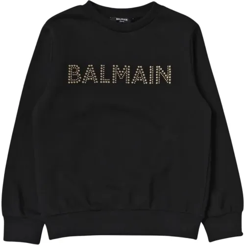 Schwarzer Strass-Rundhalsausschnitt-Pullover - Balmain - Modalova