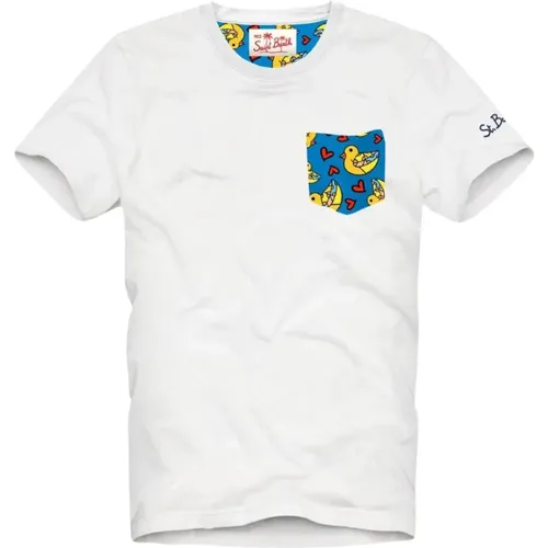 T-Shirt With Pocket Ducks Hearts 04729F Bla0001 - Saint Barth , male, Sizes: L - MC2 Saint Barth - Modalova
