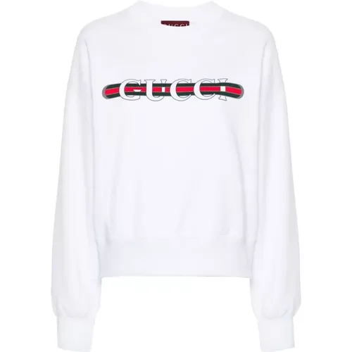 Weiße Baumwoll-Jersey-Web-Print-Pullover - Gucci - Modalova