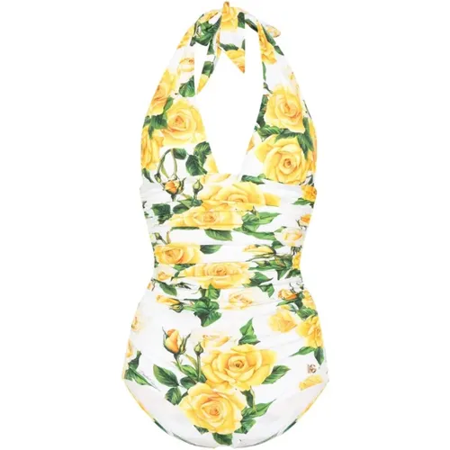 Floral Print Halterneck Swimsuit , female, Sizes: 2XS, XS - Dolce & Gabbana - Modalova